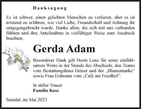 Traueranzeigen Von Gerda Adam Abschied Nehmen De