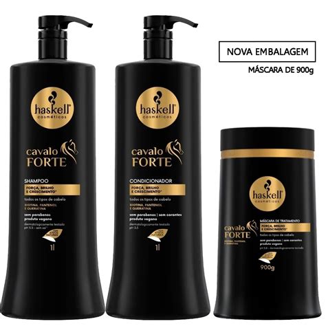 Kit Haskell Cavalo Forte Shampoo E Condicionador 1 Litro Máscara 900g