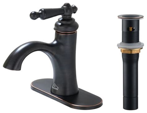 Bathroom Sink Faucet Single Handle Hot Cold Deckplate Drain Oil Rubbed Bronz Traditional