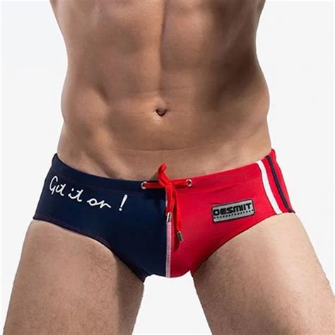 Brand Sexy Men Low Rise Swimwear Swim Briefs Male Patchwork Bikini