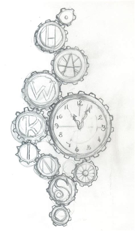 Clock and Gear Tattoo Sketch