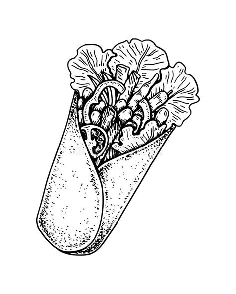 Hand Drawn Mexican Burritos Vector Illustration In Sketch Style Stock