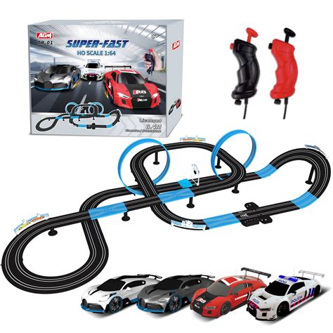 AGM MASETCH Slot Car Race Track Sets, 27.7 ft of Electric Track, Featuring 4 Officially Licensed ...