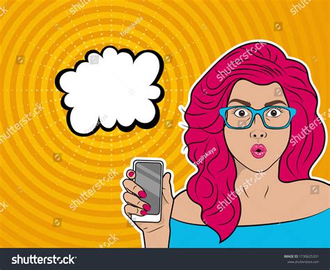 Attractive Girl Glasses Phone Hand Comic Stock Vector Royalty Free