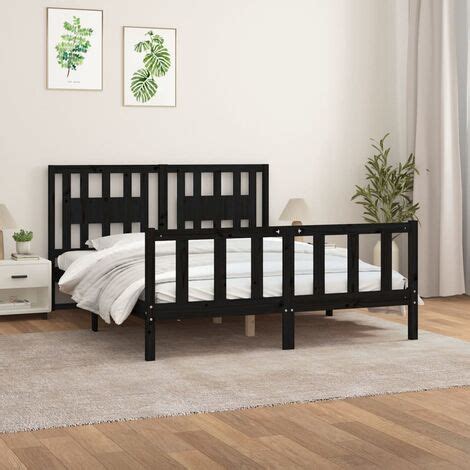 Bed Frame With Headboard Black Solid Wood Pine X Cm