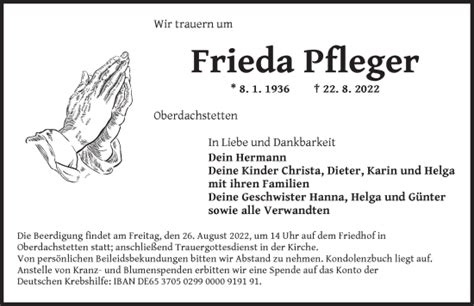 Traueranzeigen Von Frieda Pfleger Trauer Flz De