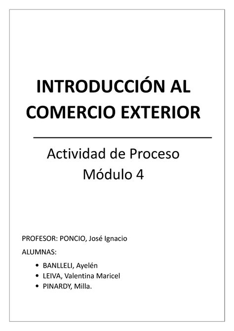 Tp Nota De Proceso Arcor Introducci N Al Comercio Exterior