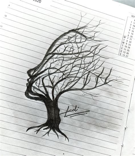 Tree face .. | drawing KD | kadir saifi | kadir | kd in 2022 | Tree faces, Tree drawing, Drawings