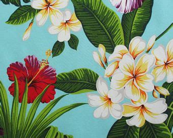 Fabric Red Hibiscus Floral On Cream Tropical Hawaii Bird Of Etsy