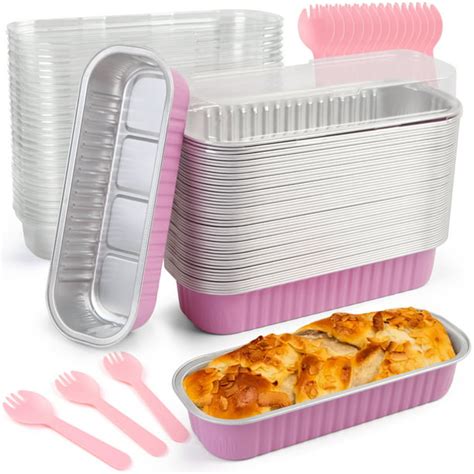 LotFancy 50 Aluminum Foil Mini Loaf Pans with Lids and Spoons, 6.5in Disposable Mini Cake Pans ...