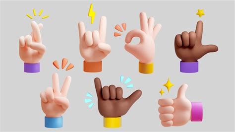 Premium Photo D Hand Gestures Icon Set