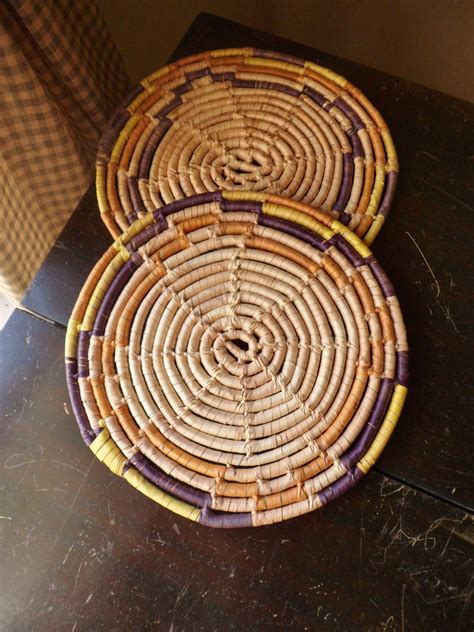 Two Round Woven Trivets Handmade Japanese Hot Pads