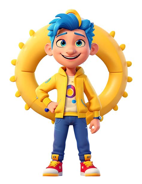 a cartoon character with blue hair and yellow jacket, AI Generative 28288572 PNG