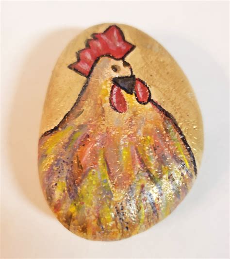 Chicken Painted Rock Etsy Chicken Painting Painted Rocks Stone