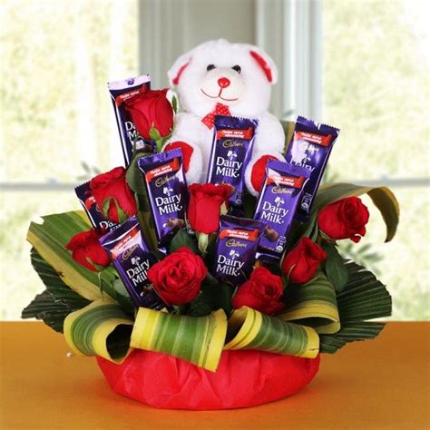 8 Red Roses – 8 Cadbury’s DairyMilk Chocolates (14gms each) – Teddy ...