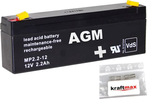 kraftmax 1x AGM 12V 2 2Ah Blei Akku MP2 2 12 VDs geprüft inkl 2X