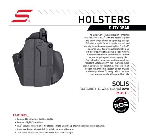 Safariland - SOLIS ALS OWB Optic Ready Holster - Glock 19