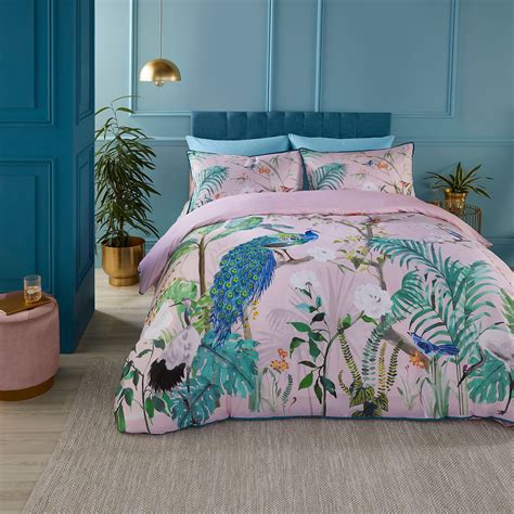 Pink Soiree Peacock Jungle Duvet Cover Bedding Set Terrys