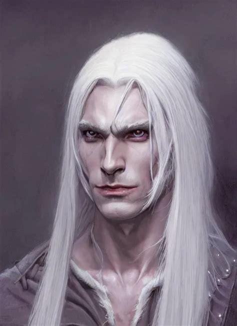 A Portrait Of A Male Drow Elf With Long White Hair Stable Diffusion