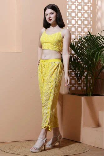 Cotton Yellow Schiffli Co Ord Crop Top Harem Pants Set At Rs 1799 Set