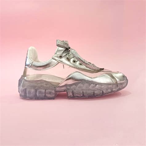 РАЗМЕР 38 Кроссовки Jimmy Choo diamond серебряные с прозрачной подошвой ...