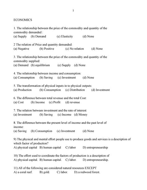 Economics 2021 Multiple Choice Economics Studocu