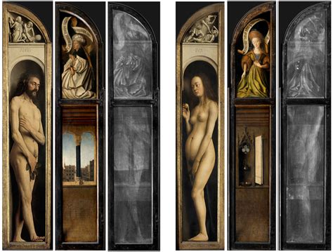 Two Double Sided Panels From The Ghent Altarpiece 13 Left Adam