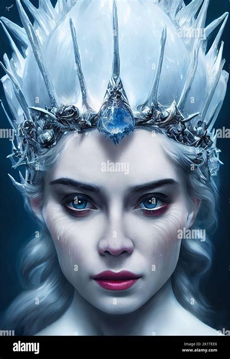 A 3d Render Of A Majestic Ice Queen With Blue Eyes And A Spiky Crown