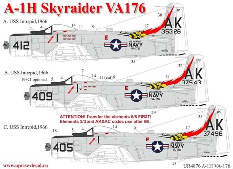 148 Decal Douglas A 1h Skyraider Va 176 With Stencils Uprise Decal