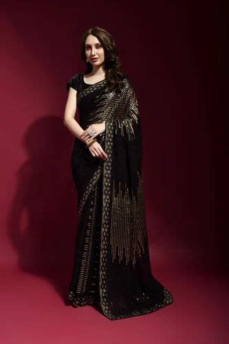 Georgette Black Sequins Embroidery Saree At Rs 765 In Surat ID