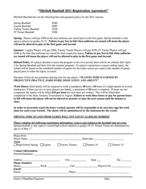 Fillable Online Mitchell Baseball Registration Agreement Fax Email