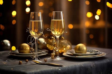 Premium Photo New Years Eve Celebrations With Elegant Champagne Flutes