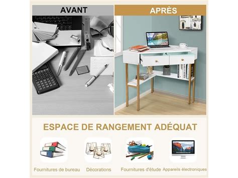 Costway Bureau Dangle En Forme De L Au Design Moderne Avec Tiroirs