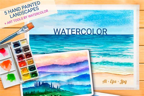 Watercolor Landscape Illustrations Vector Ai Eps File Formats