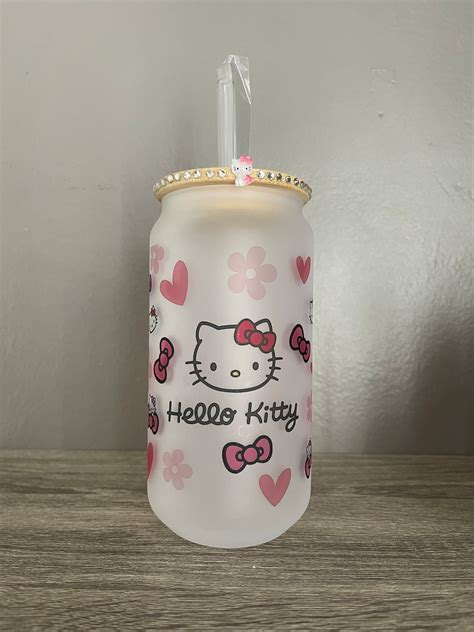 Hello Kitty Heart Frosted Glass Cup Etsy