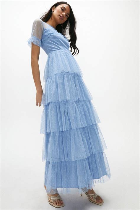 Ruffle Tier Skirt Short Sleeve Maxi Dress Blue Artofit