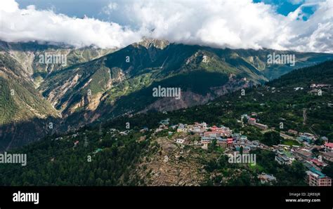 Kalpa Village With Himalayan Mountain Peaks At Sunset In Himachal