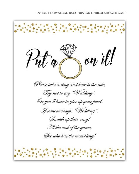 Bridal Shower Put A Ring On It Bridal Shower Game Sign Etsy