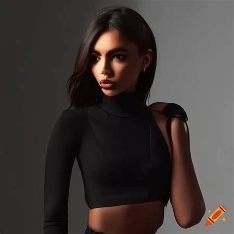 Woman Wearing Black Skinny Jeans And Crop Top