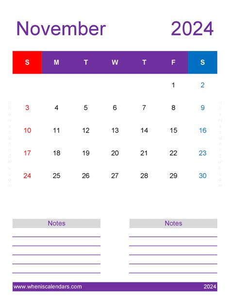 Printable November 2024 Calendar