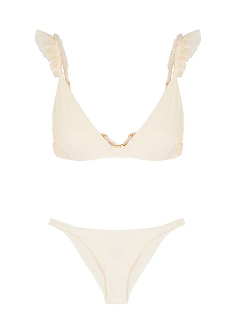 Moré Noir Red Ruffle trimmed Triangle Bikini Editorialist