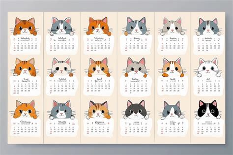 Premium Photo Calendar 2024 With Cute Hand Drawn Vector Cats Calendar