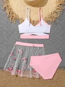 Tween Girl Two Tone Wrap Cross Bikini Set Butterfly Print Beach Skirt Summer Beach Shein Usa