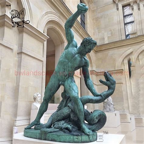 Blve Famous Greek God Hercules Fighting Snake Bronze Sculpture Naked