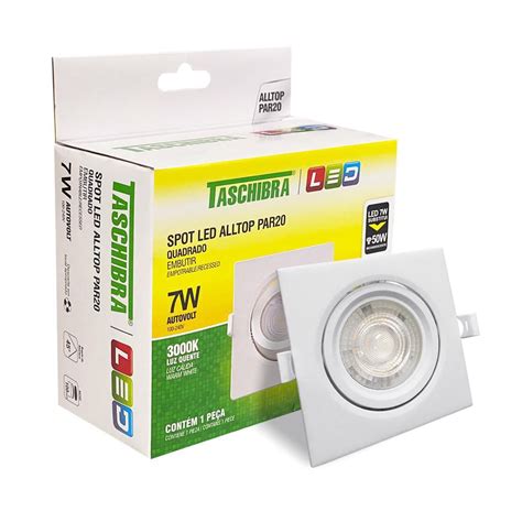 Spot Embutir Quadrado Alltop Led Par20 7W Taschibra 3000K Suavi