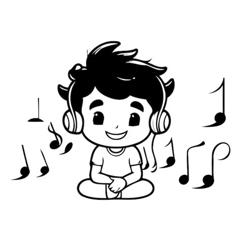 Listening To Headphones Clipart Black And White