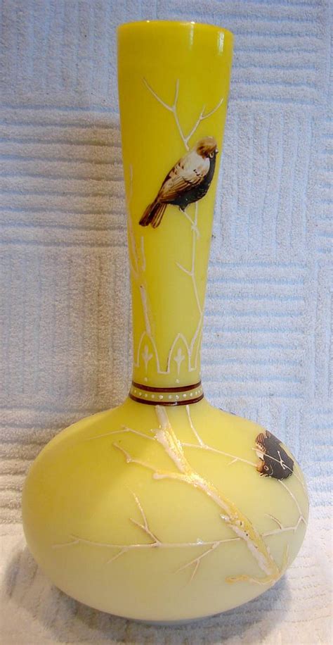 English 10” Art Glass Vase Cased Yellow Shaded Satin Finish Hand From Darcysantiquetreasures On