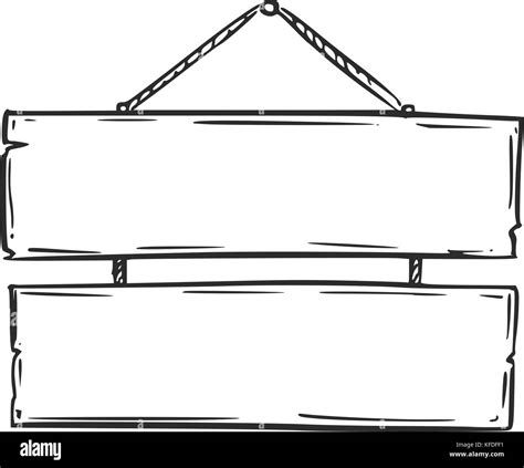 Dibujo Vectorial De Vacío De Madera En Blanco Letrero Con Cuerda Imagen