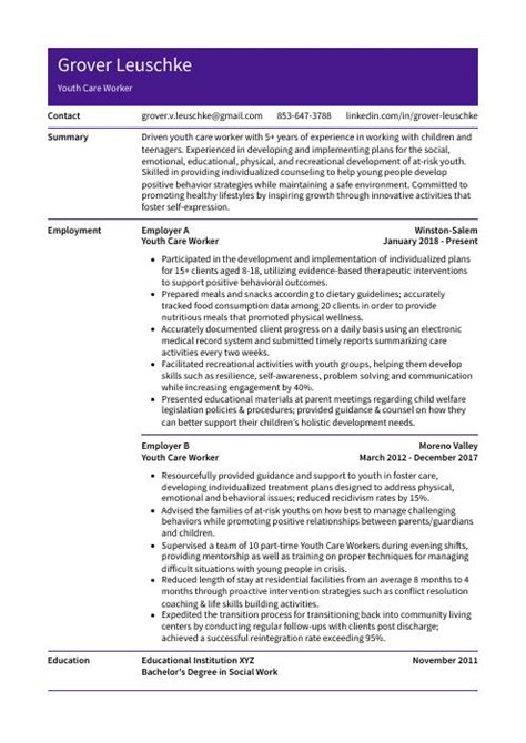 Youth Care Worker Resume Cv Example And Writing Guide