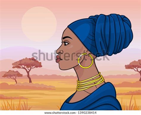 African Beauty Animation Portrait Beautiful Black Stock Vector Royalty Free 1390238414